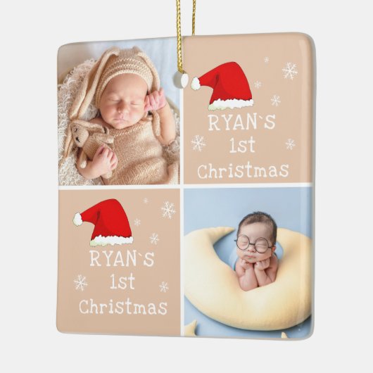 ベビー第1回クリスマス2写真サンタハットスノーフレーク セラミックオーナメント (左)