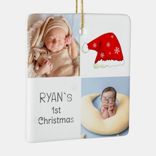 ベビー第1回クリスマス2写真サンタハットスノーフレーク セラミックオーナメント (右)