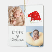 ベビー第1回クリスマス2写真サンタハットスノーフレーク セラミックオーナメント (左)