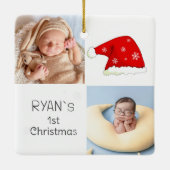 ベビー第1回クリスマス2写真サンタハットスノーフレーク セラミックオーナメント (裏面)