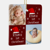 ベビー第1回クリスマス2写真サンタハットスノーフレーク セラミックオーナメント (右)