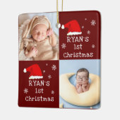 ベビー第1回クリスマス2写真サンタハットスノーフレーク セラミックオーナメント (左)