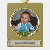 ベビー第1回クリスマス（カスタマイズ可能）金属オーナメント ゴールドプレートバナーオーナメント (正面)