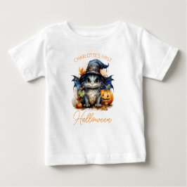 ベビー第1回ハロウィーンかわいい水のカラードラゴン ベビーTシャツ