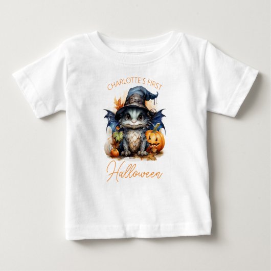 ベビー第1回ハロウィーンかわいい水のカラードラゴン ベビーTシャツ (正面)