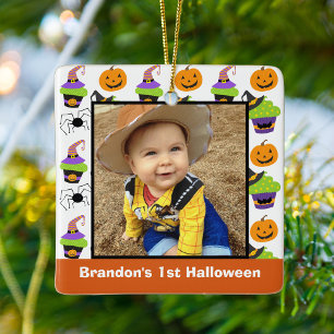 ベビー第1回ハロウィーン写真かわいいパーソナライズされた セラミックオーナメント