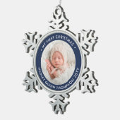 ベビー第1回モダンクリスマス写真海軍ブルーホワイト スノーフレークピューターオーナメント (右)