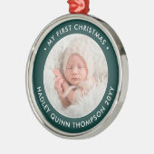 ベビー第1回モダンクリスマス写真緑と白 メタルオーナメント (左)