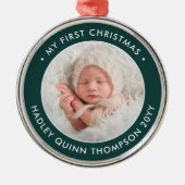 ベビー第1回モダンクリスマス写真緑と白 メタルオーナメント (正面)