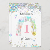 *~*ベビー第1回第1バルーンガール誕生日 招待状 (正面/裏面)