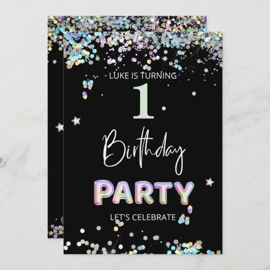 *~*ベビー第1回第1レインボーバルーン誕生日 招待状 (正面/裏面)