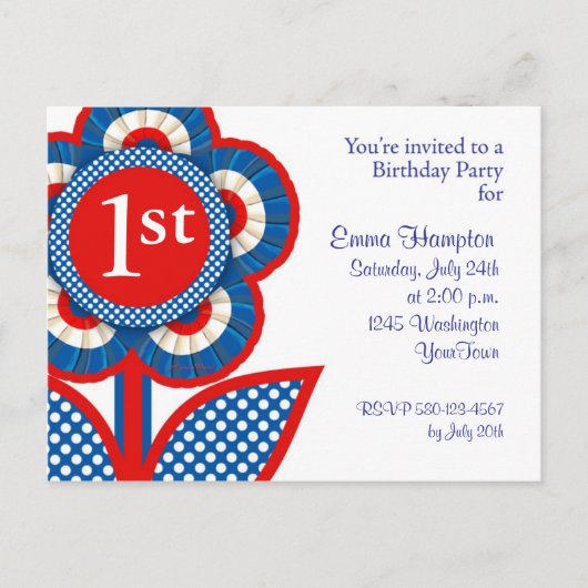 ベビー第1回誕生日はがき招待状（7月） インビテーションポストカード (正面)