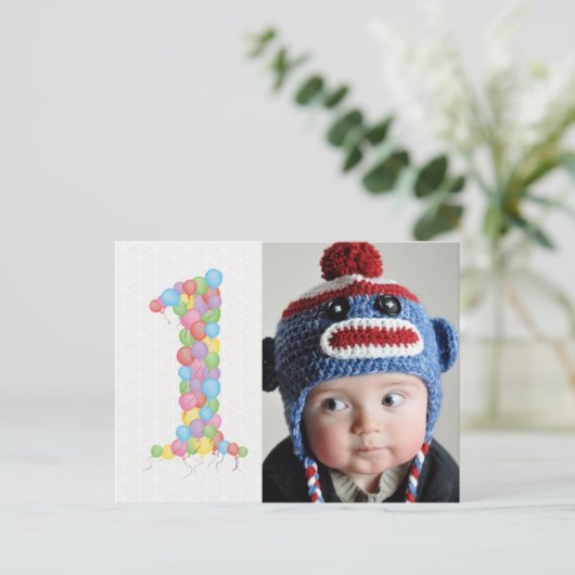ベビー第1回誕生日バルーン感謝してい写真はがき ポストカード (スタンド正面)