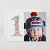 ベビー第1回誕生日バルーン感謝してい写真はがき ポストカード (正面/裏面)