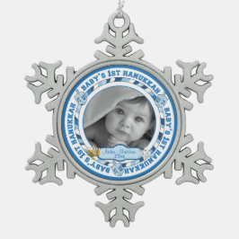 ベビー第1回Hanukkah写真名Dreidells スノーフレークピューターオーナメント
