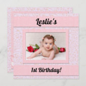 ベビー第1期バースデーピンクペイズリー招待状 招待状 (正面/裏面)