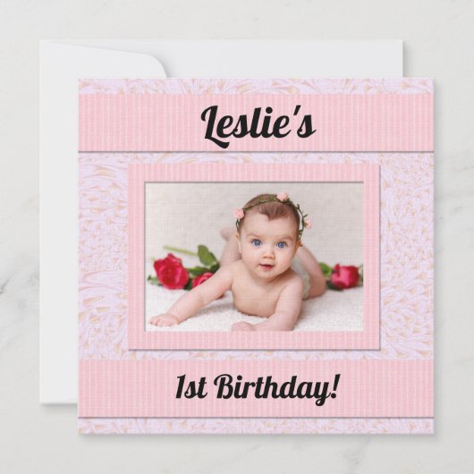 ベビー第1期バースデーピンクペイズリー招待状 招待状 (正面)