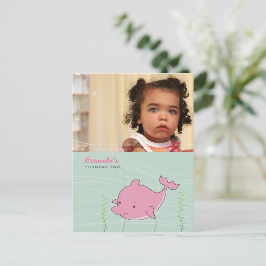 ベビー第1誕生日パーティードルフィン招待状カード インビテーションポストカード (スタンド正面)