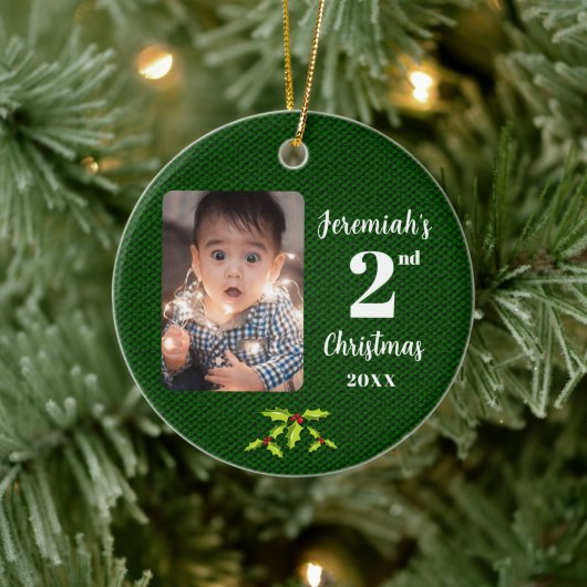 ベビー第2回クリスマスグリーンフェイクファブリック セラミックオーナメント (ツリー)