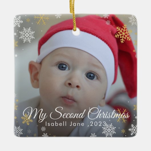 ベビー第2回クリスマスレッドスノーフレークオーナメント セラミックオーナメント (正面)
