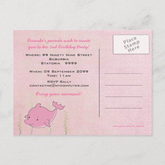 ベビー第2誕生日パーティードルフィン招待状カード インビテーションポストカード (裏面)