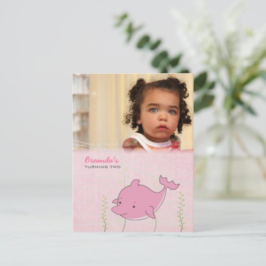 ベビー第2誕生日パーティードルフィン招待状カード インビテーションポストカード (スタンド正面)