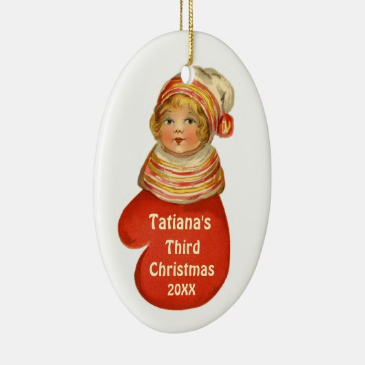 ベビー第3のクリスマスの名前をカスタムするのヴィンテージX102 セラミックオーナメント (右)