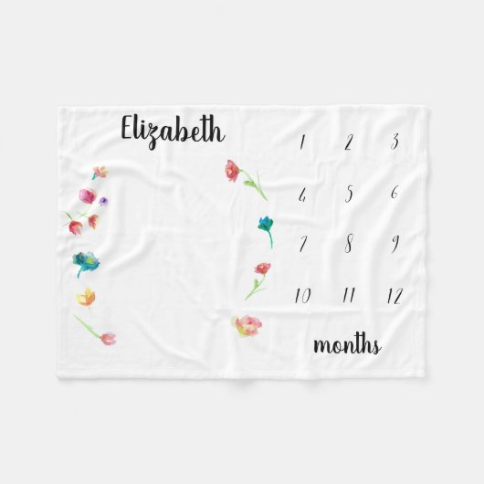 ベビー節の月の水彩花 フリースブランケット (正面(横))