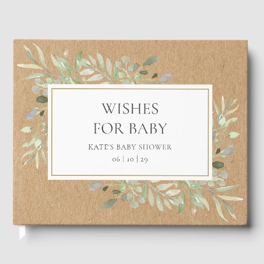 ベビー素朴の緑の水の色のシャワーを願う ゲストブック (正面)