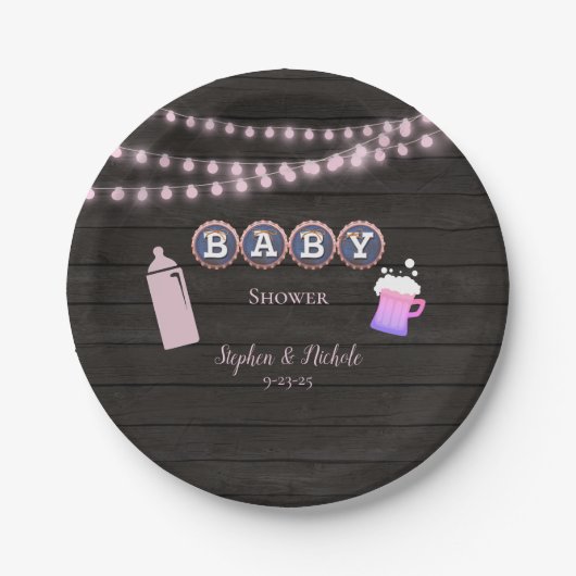 ベビー素朴はピンクの赤ちゃんシャワーを醸造している ペーパープレート (正面)