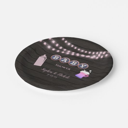 ベビー素朴はピンクの赤ちゃんシャワーを醸造している ペーパープレート (アングル)