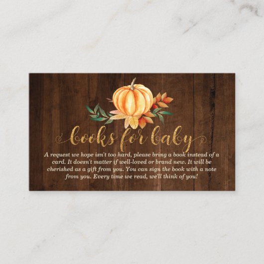 ベビー素朴カボチャ赤ちゃんシャワー用木本 エンクロージャーカード (正面)