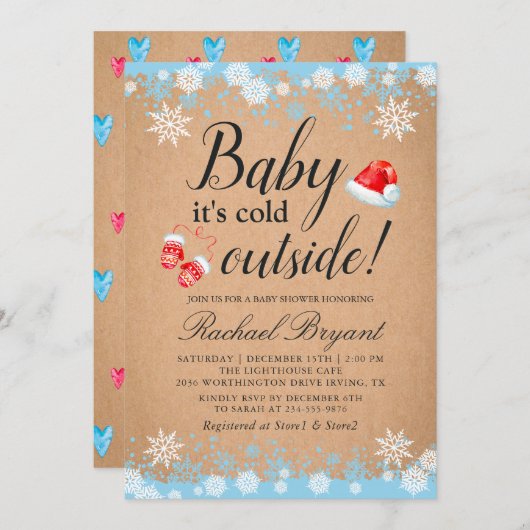 ベビー素朴ザコールドアウトホリデイベビーシャワー 招待状 (正面/裏面)