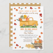 ベビー素朴シャワーで秋トラックカボチャ駆動 招待状 (正面/裏面)