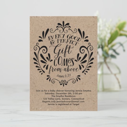 ベビー素朴シャワー招待状、タイポグラフィオンクラフト 招待状 (スタンド正面)