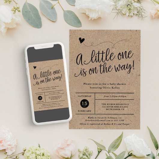 ベビー素朴シャワー、クラフト男女兼用、 招待状