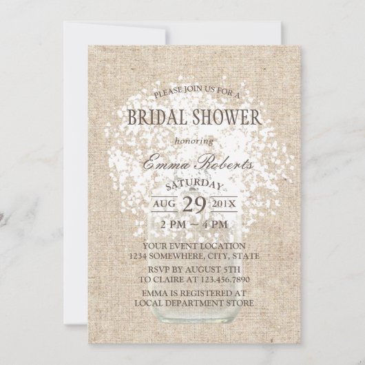 ベビー素朴ズブレスメイソンジャーブライダルシャワー 招待状 (正面)