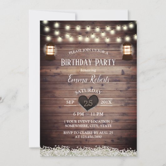 ベビー素朴ズブレスヴィンテージランタン誕生日 招待状 (正面)