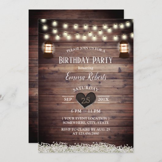 ベビー素朴ズブレスヴィンテージランタン誕生日 招待状 (正面/裏面)