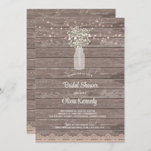 ベビー素朴ズ呼吸メイソンジャーブライダルシャワー 招待状 (正面/裏面)