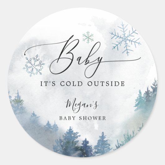 ベビー素朴ブルーの赤ちゃんシャワー外は寒い ラウンドシール (正面)