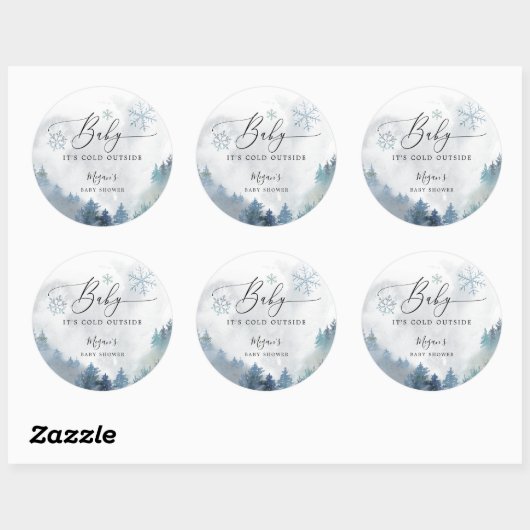 ベビー素朴ブルーの赤ちゃんシャワー外は寒い ラウンドシール (シート)