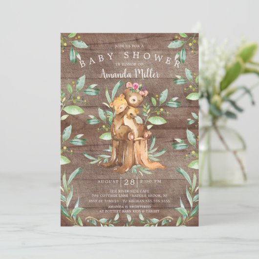 ベビー素朴ベアとママ赤ちゃんシャワー招待状 招待状 (スタンド正面)