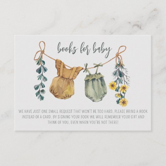 ベビー素朴ボホベイビーシャワー用の本 エンクロージャーカード (正面)
