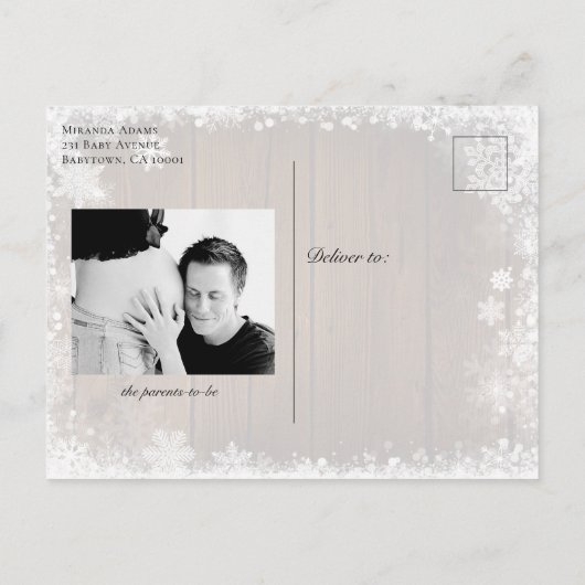 ベビー素朴冬のベビーシャワー外は寒い インビテーションポストカード (裏面)