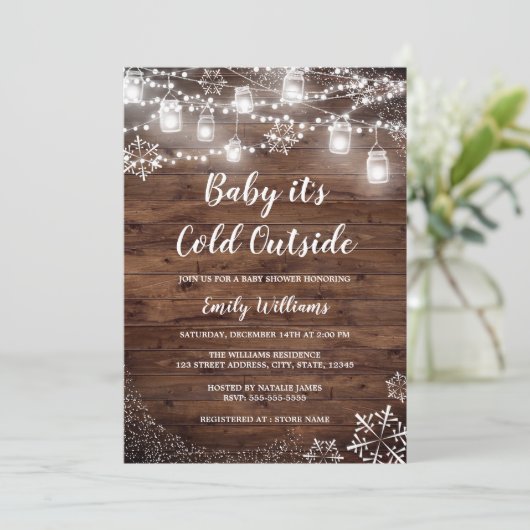 ベビー素朴冬の赤ちゃんシャワー外は寒い 招待状 (スタンド正面)