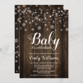ベビー素朴冬の赤ちゃんシャワー外は寒い 招待状 (正面/裏面)