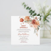 ベビー素朴振りかけるオレンジ色のワイルドフラワーベイビーシャワー 招待状 (スタンド正面)
