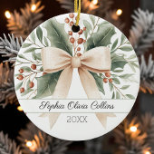 ベビー素朴第1回クリスマスウォーターカラーベージュボウ セラミックオーナメント