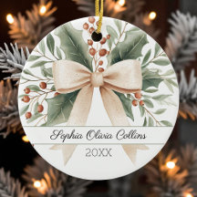 ベビー素朴第1回クリスマスウォーターカラーベージュボウ